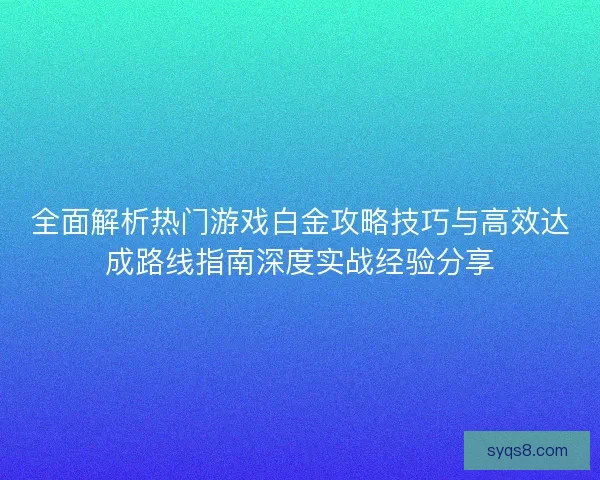 全面解析热门游戏白金攻略技巧与高效达成路线指南深度实战经验分享